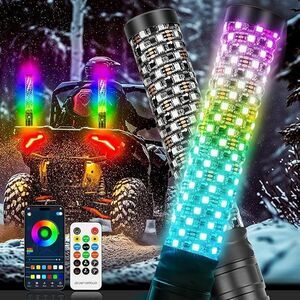 DREAMIZER 2PCS 1FT Fat Spiral Led Whip Lights with APP & Remote Control. NIB